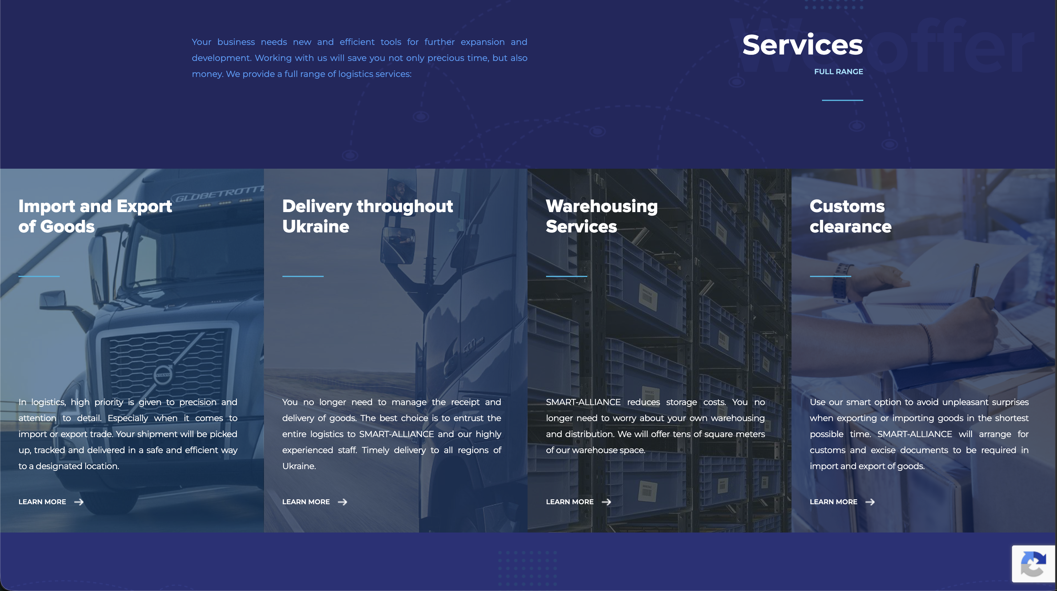 Smart Alliance — Services page on the Drupal 8 / Bootstrap site, multilingual